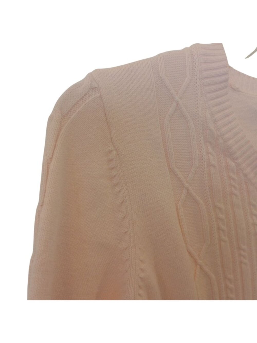 Karen Scott Pink Cable Knit Sweater Button VNeck Size S Cotton Long Sleeve #I-2 - Picture 5 of 7